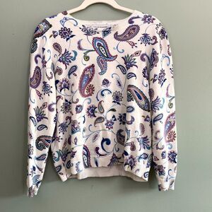 Alfred Dunner Paisley Sweatshirt Top Beaded Stunner Womens Petite Large White